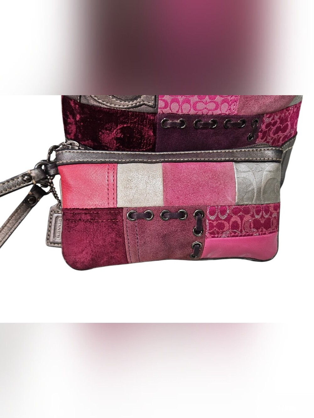Coach Patchwork Shoulder Bag in Pink and Silver - Picture 13 of 14